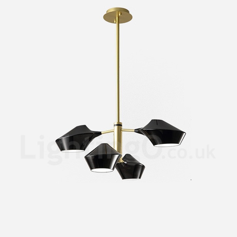 Two Tiers Linear Retro Chandelier 4 Light with Acrylic Shades Outdoors Garage