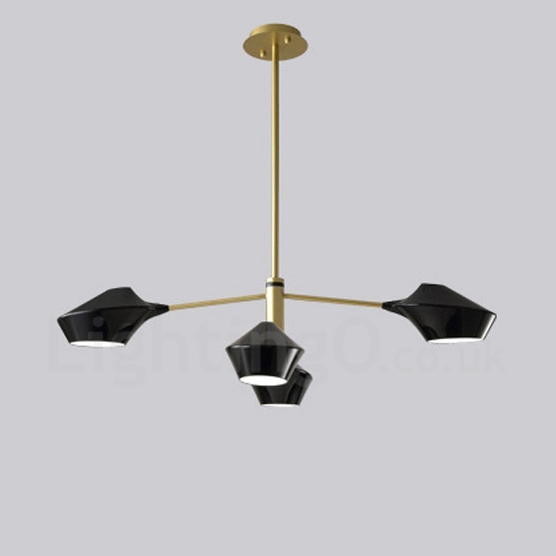 Two Tiers Linear Retro Chandelier 4 Light with Acrylic Shades Outdoors Garage