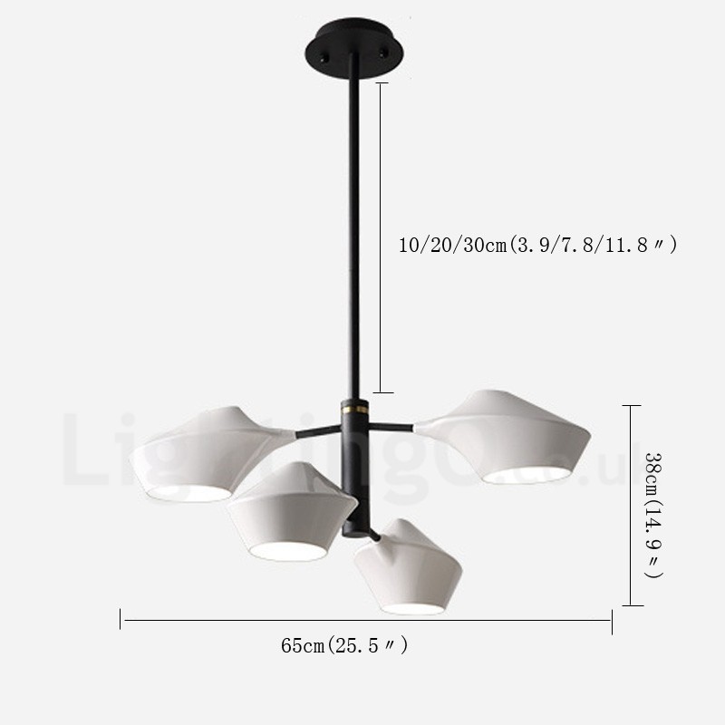 Two Tiers Linear Retro Chandelier 4 Light with Acrylic Shades Outdoors Garage