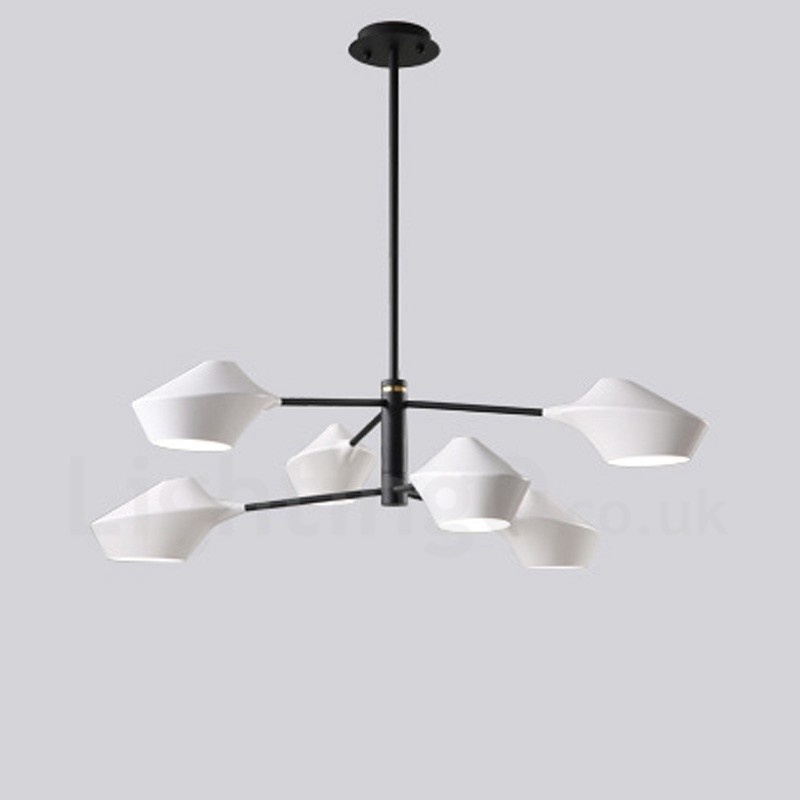 2 Tiers Multi Colours Linear Retro Chandelier 6 Light with Acrylic Shades Outdoors Garage