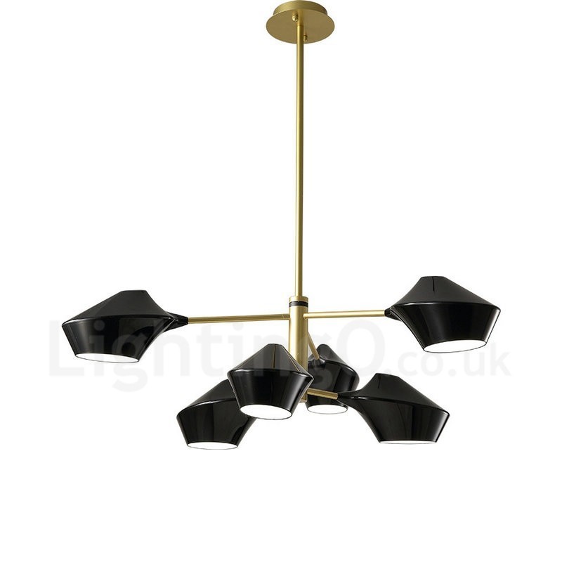 2 Tiers Multi Colours Linear Retro Chandelier 6 Light with Acrylic Shades Outdoors Garage