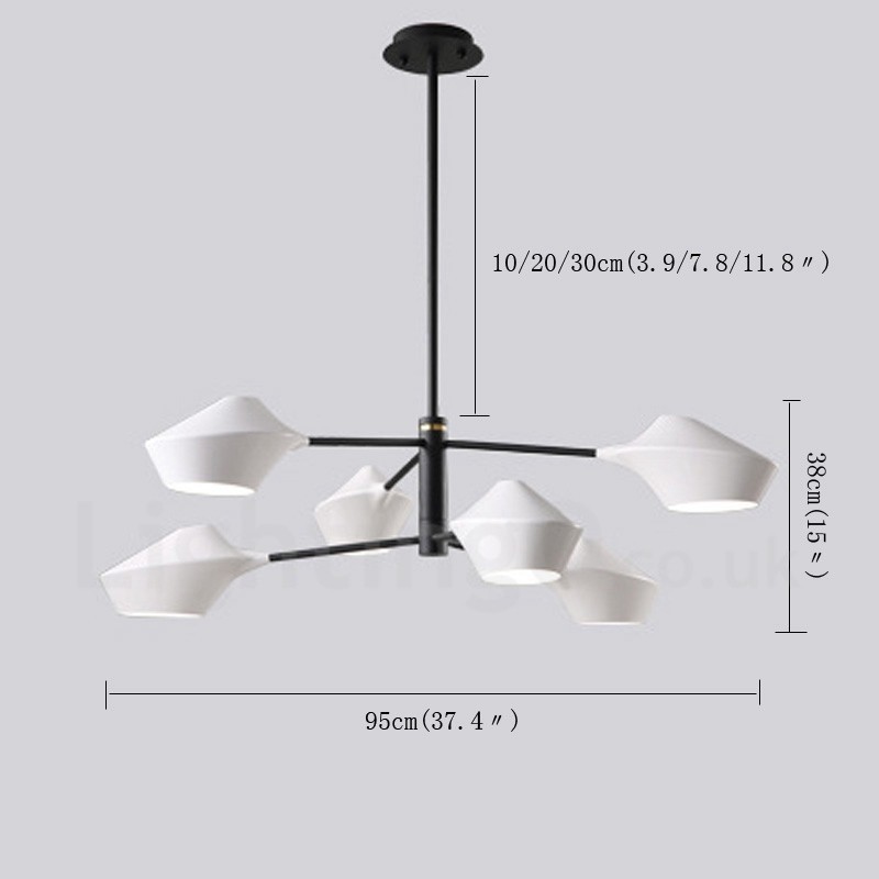 2 Tiers Multi Colours Linear Retro Chandelier 6 Light with Acrylic Shades Outdoors Garage