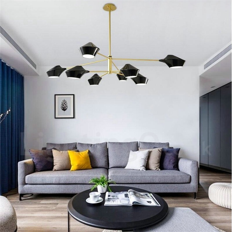 Two Tiers Multi Colours Linear Retro Chandelier 8 Light with Acrylic Shades Outdoors Garage