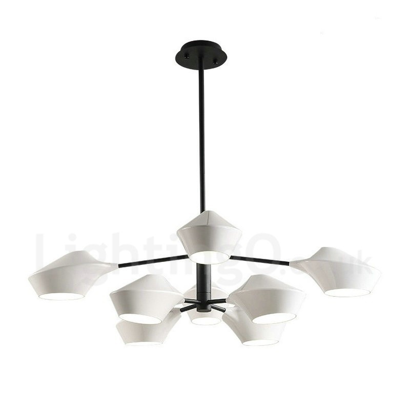 Two Tiers Multi Colours Linear Retro Chandelier 8 Light with Acrylic Shades Outdoors Garage