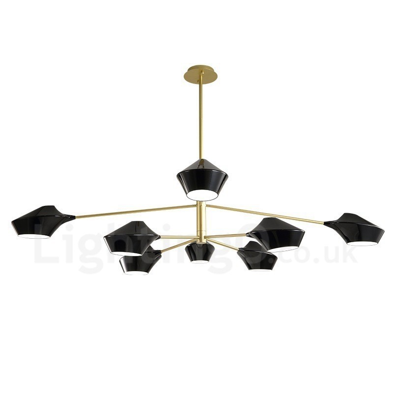 Two Tiers Multi Colours Linear Retro Chandelier 8 Light with Acrylic Shades Outdoors Garage