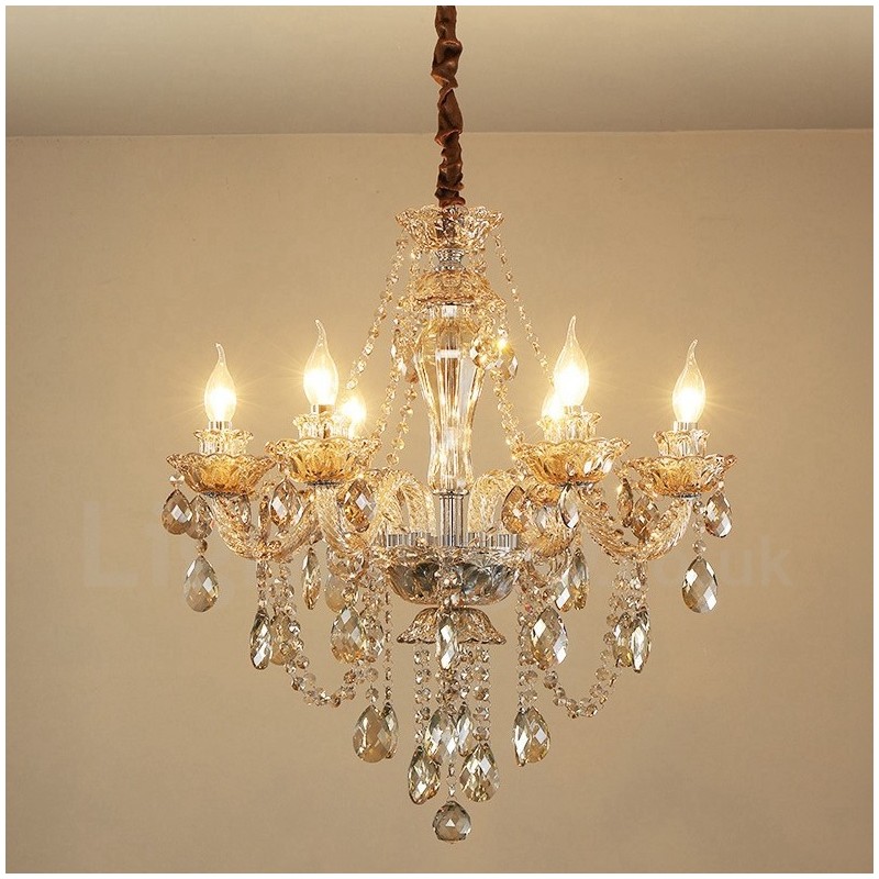 6 Light Cognac Colour Elegant Crystal Candle Chandelier