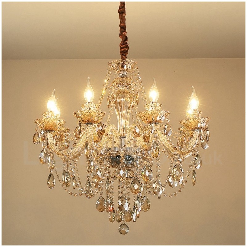 8 Light Cognac Colour Elegant Crystal Candle Chandelier