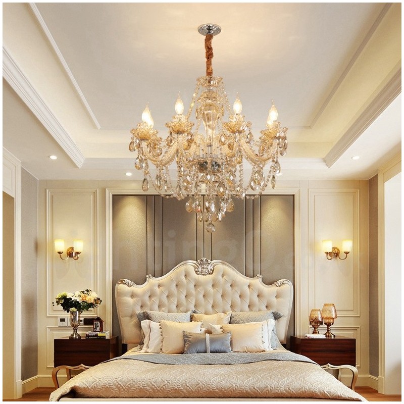 8 Light Cognac Colour Elegant Crystal Candle Chandelier