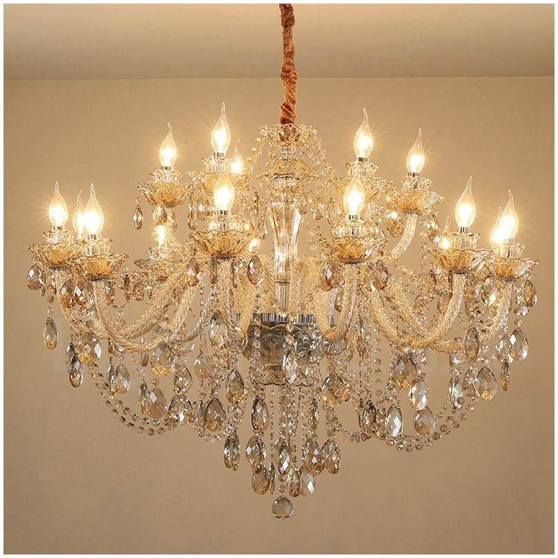 18 (12+6) Light Cognac Colour Elegant Crystal Candle Chandelier