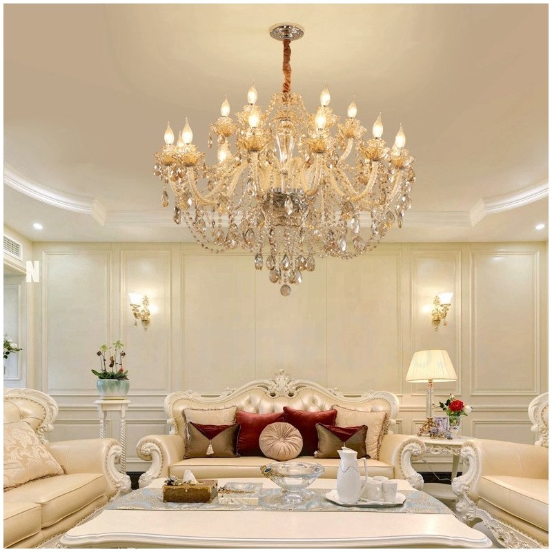 18 (12+6) Light Cognac Colour Elegant Crystal Candle Chandelier