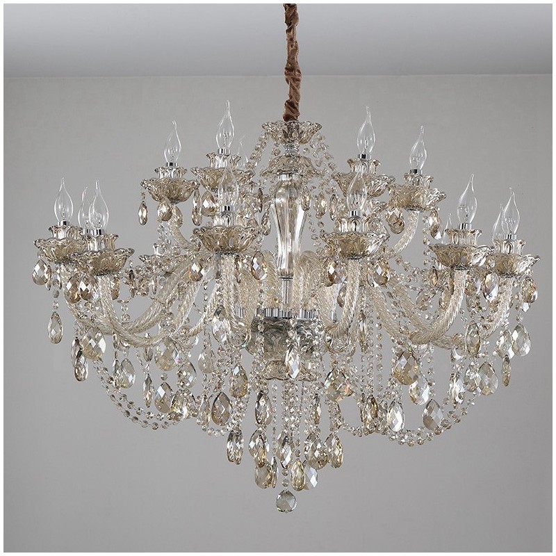 18 (12+6) Light Cognac Colour Elegant Crystal Candle Chandelier