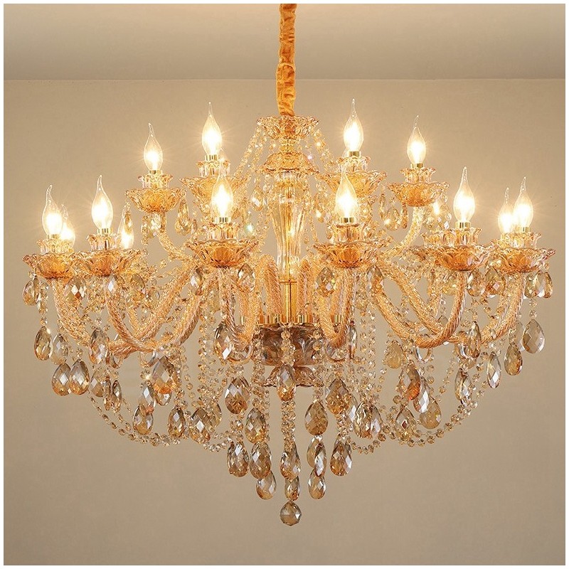 18 (12+6) Light Amber Gold Elegant Crystal Candle Chandelier