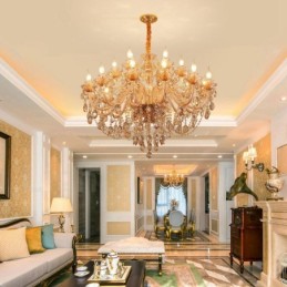 18 (12+6) Light Amber Gold Elegant Crystal Candle Chandelier