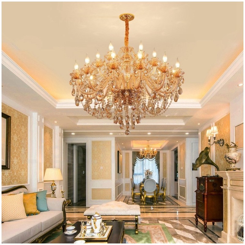 18 (12+6) Light Amber Gold Elegant Crystal Candle Chandelier