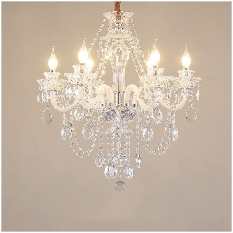 6 Light Clear Crystal Candle Chandelier Special Design with White Arms