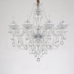 8 Light Clear Crystal Candle White Arm Chandelier