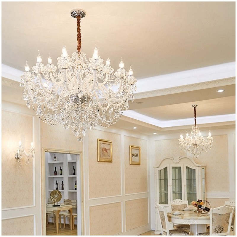 18 (12+6) Light Clear Crystal Candle Chandelier with White Arms