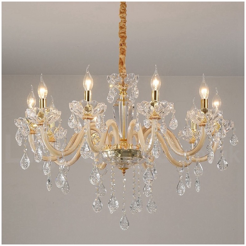 Gold Chandelier with Clear Crystal Candle Chandelier