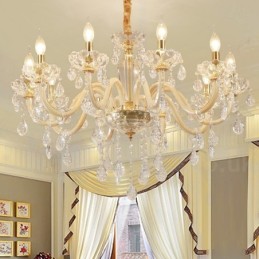 Gold Chandelier with Clear Crystal Candle Chandelier