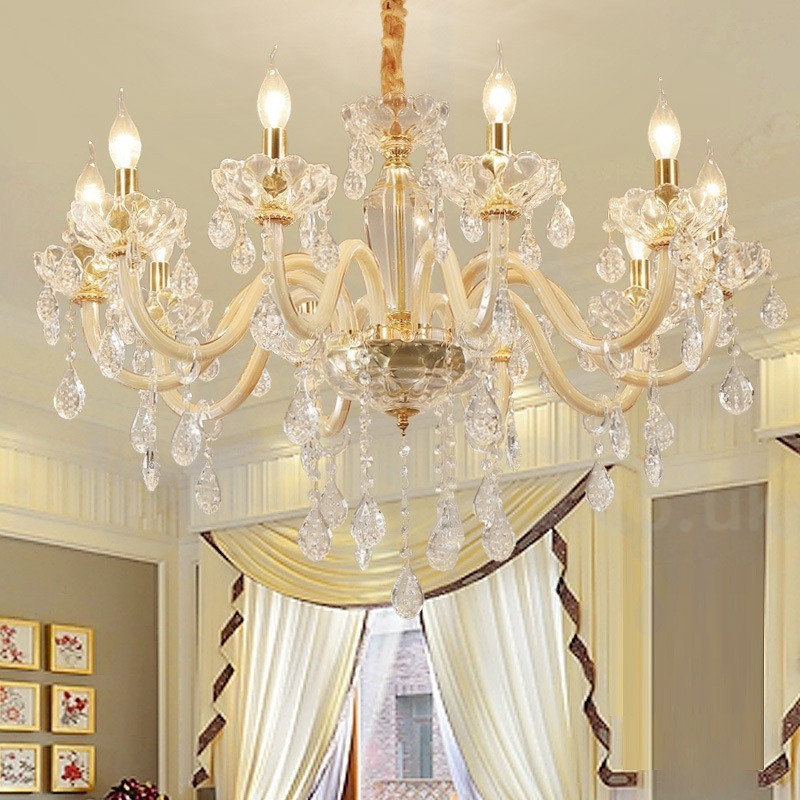 Gold Chandelier with Clear Crystal Candle Chandelier