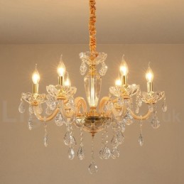 Gold Chandelier with Clear Crystal Candle Chandelier