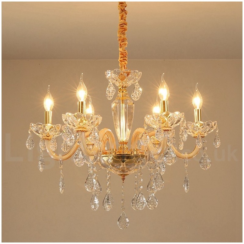 Gold Chandelier with Clear Crystal Candle Chandelier