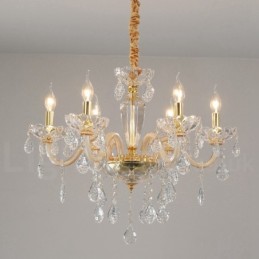 Gold Chandelier with Clear Crystal Candle Chandelier