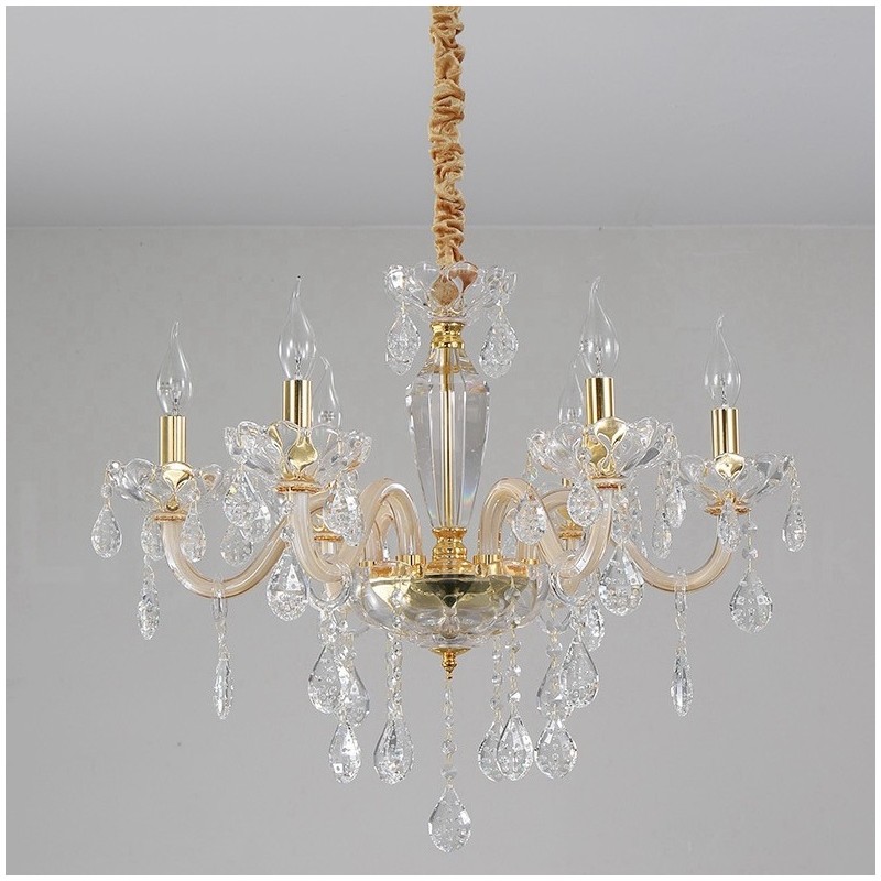 Gold Chandelier with Clear Crystal Candle Chandelier