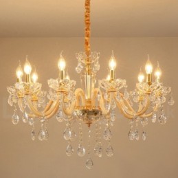 Gold Chandelier with Clear Crystal Candle Chandelier