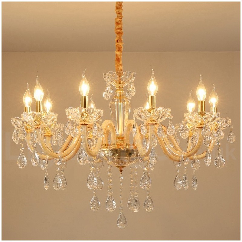 Gold Chandelier with Clear Crystal Candle Chandelier