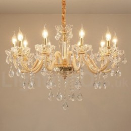 Gold Chandelier with Clear Crystal Candle Chandelier
