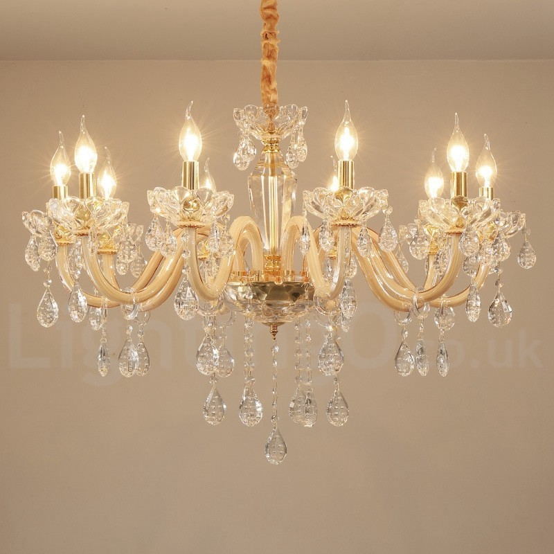 Gold Chandelier with Clear Crystal Candle Chandelier
