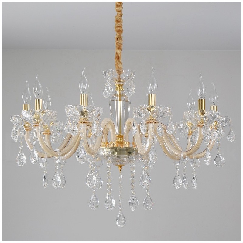 Gold Chandelier with Clear Crystal Candle Chandelier