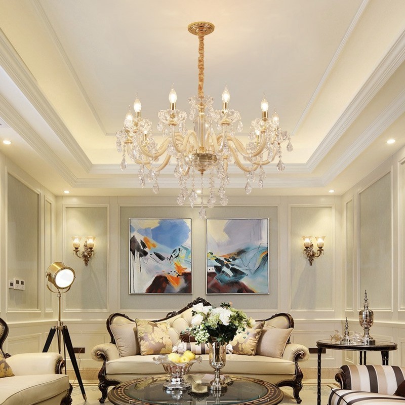 Gold Chandelier with Clear Crystal Candle Chandelier