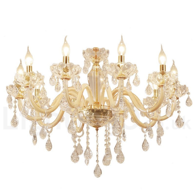 Gold Chandelier with Clear Crystal Candle Chandelier