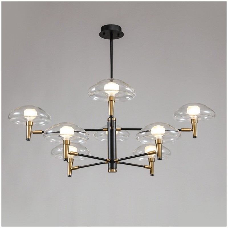 8 Light Uplight Electroplated Painted Finish Chandelier with Glass Shades