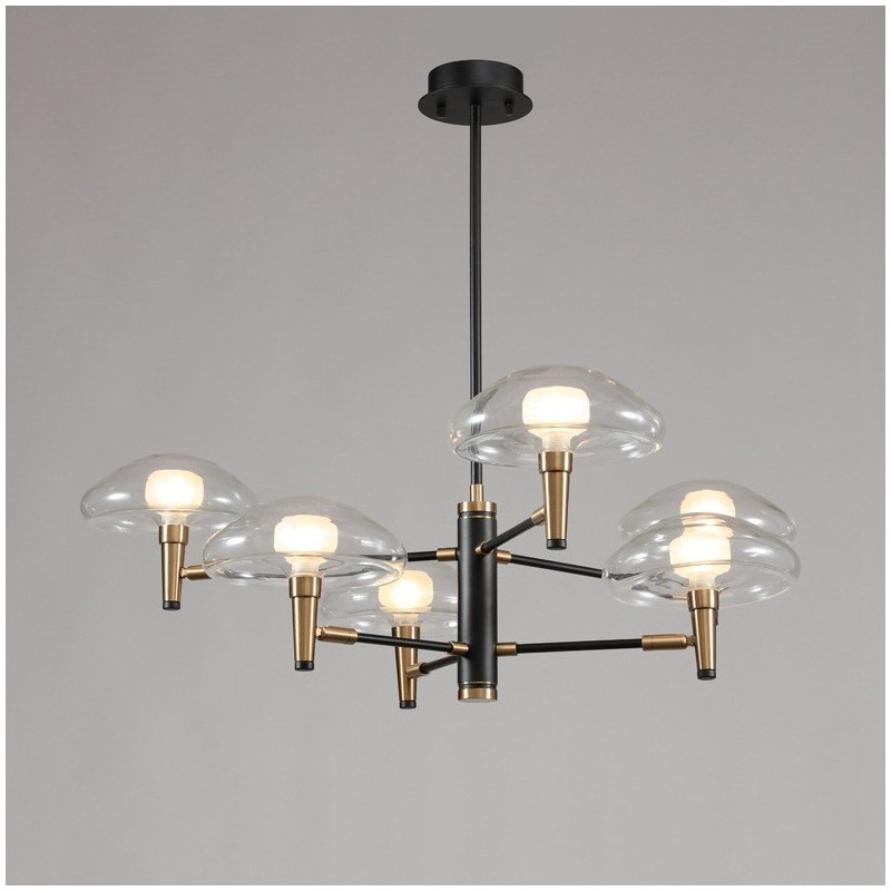 8 Light Uplight Electroplated Painted Finish Chandelier with Glass Shades