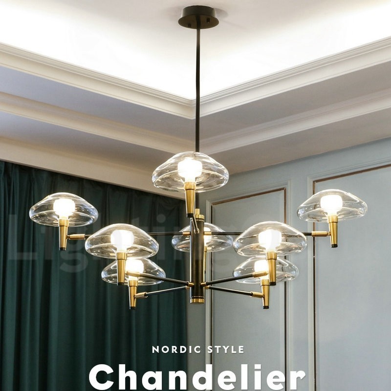8 Light Uplight Electroplated Painted Finish Chandelier with Glass Shades