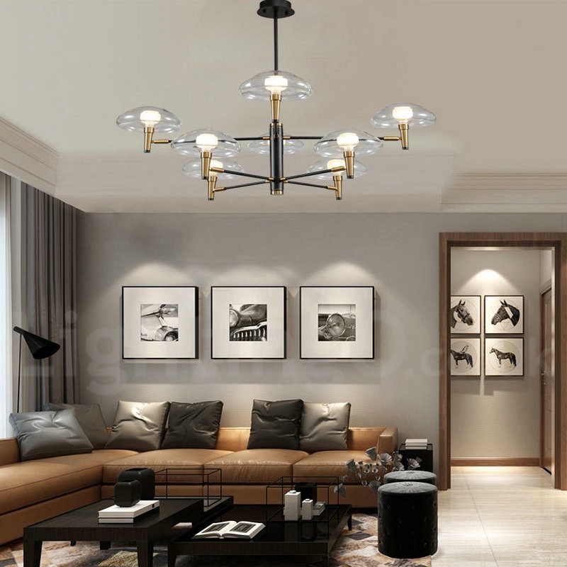 8 Light Uplight Electroplated Painted Finish Chandelier with Glass Shades