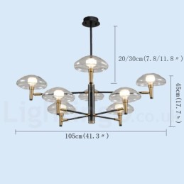 8 Light Uplight Electroplated Painted Finish Chandelier with Glass Shades