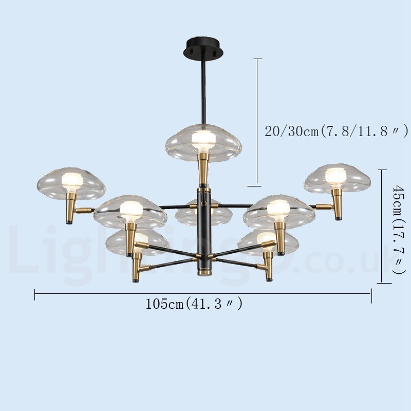 8 Light Uplight Electroplated Painted Finish Chandelier with Glass Shades