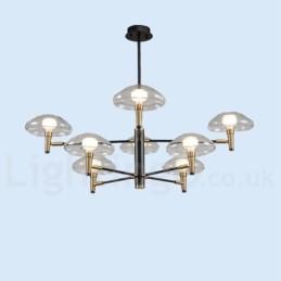 8 Light Uplight Electroplated Painted Finish Chandelier with Glass Shades