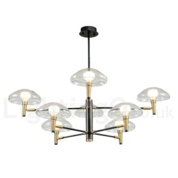 8 Light Uplight Electroplated Painted Finish Chandelier with Glass Shades
