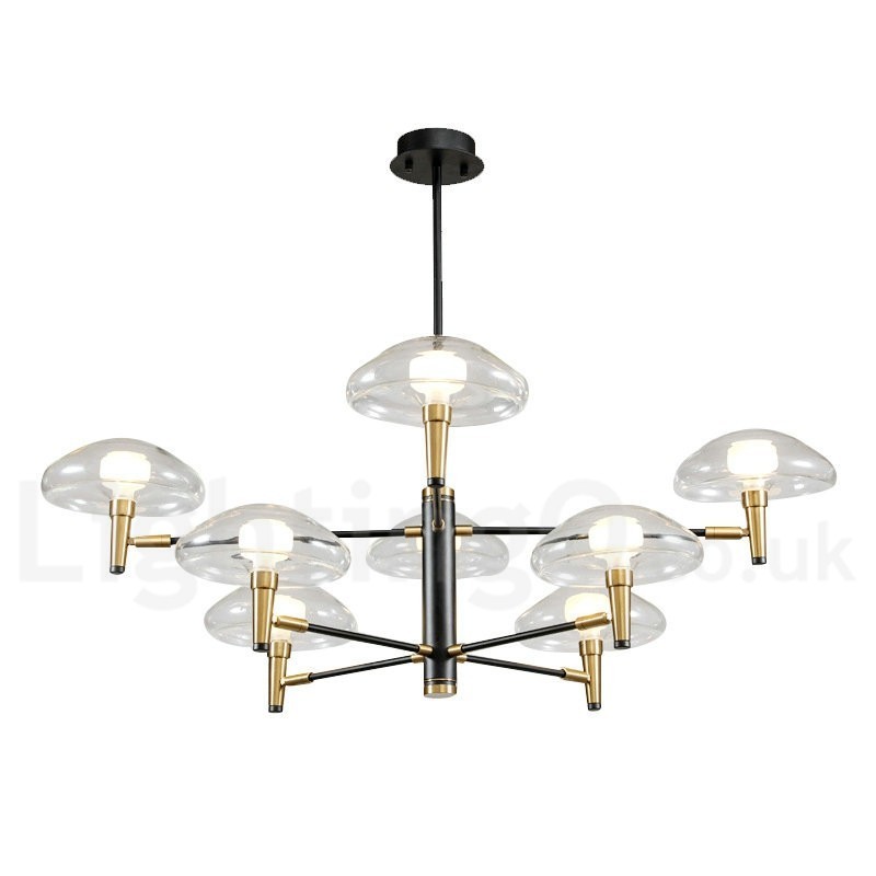8 Light Uplight Electroplated Painted Finish Chandelier with Glass Shades