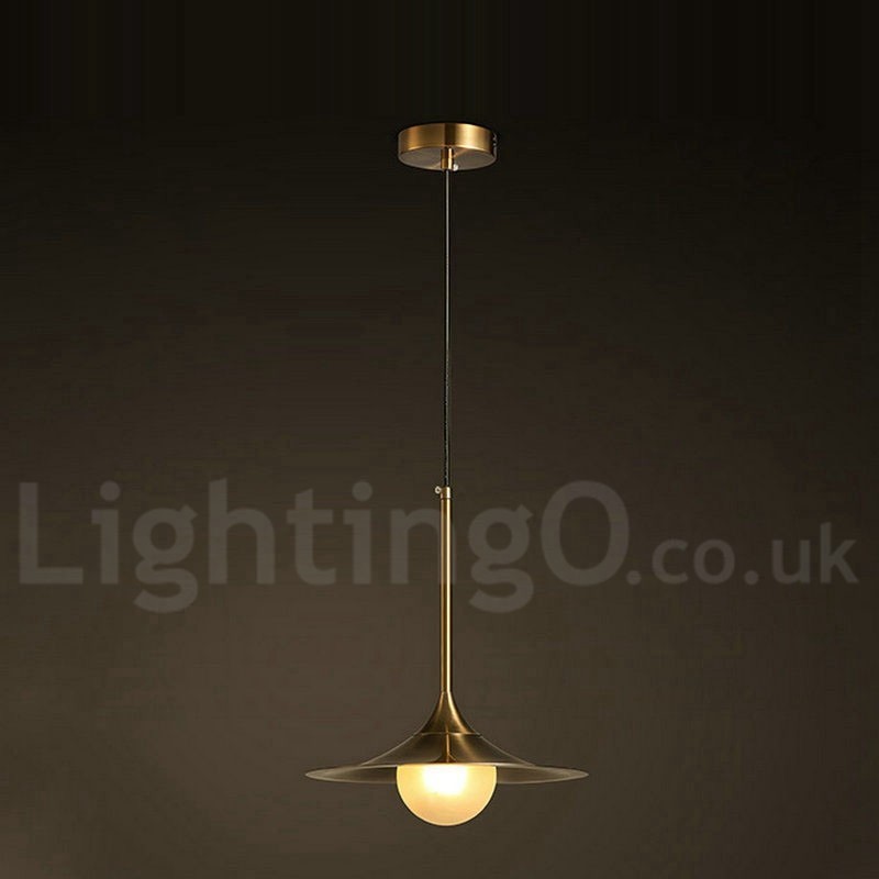 1 Light Industrial Style Gold Mini Style Electroplated Painted Finish Pendant Light with Glass Shade