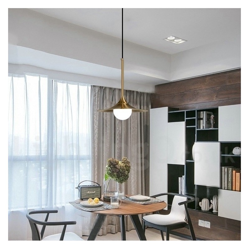 1 Light Industrial Style Gold Mini Style Electroplated Painted Finish Pendant Light with Glass Shade