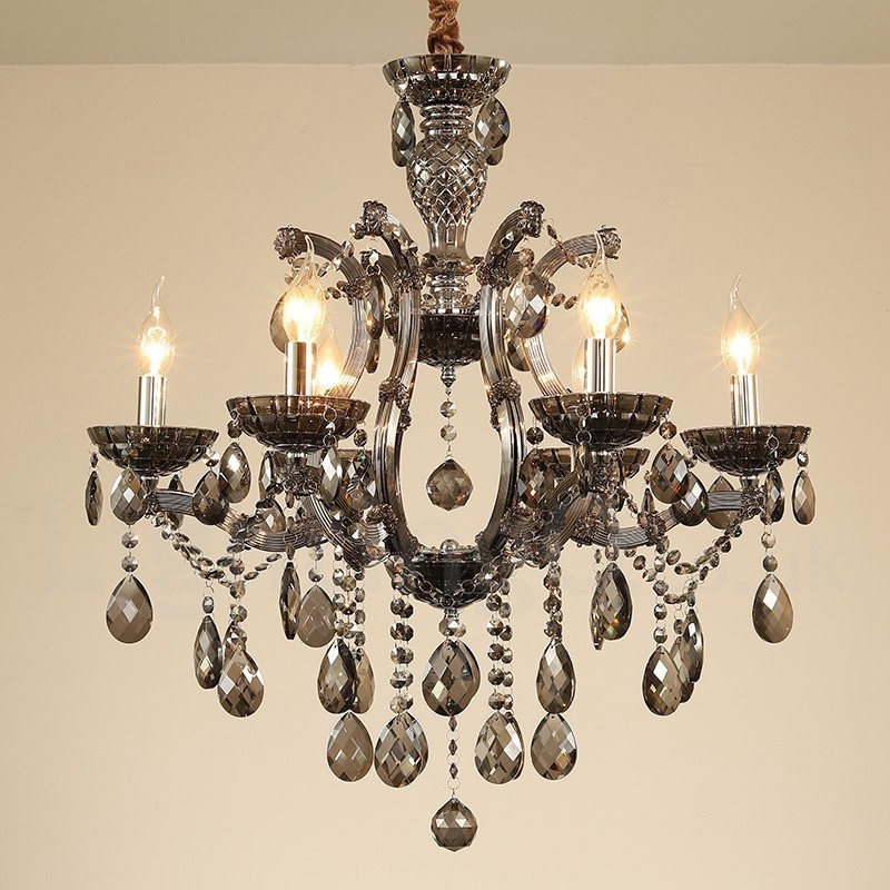 6 Light Grey Crystal Candle Chandelier