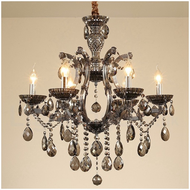 6 Light Grey Crystal Candle Chandelier