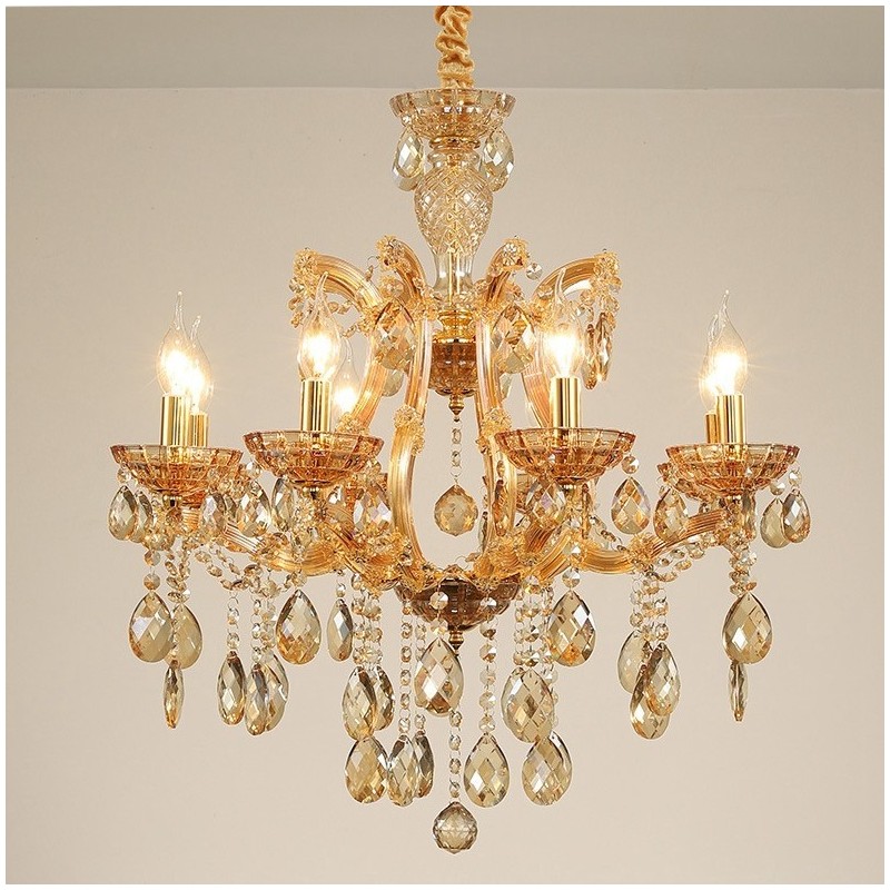 8 Light Amber Crystal Candle Chandelier