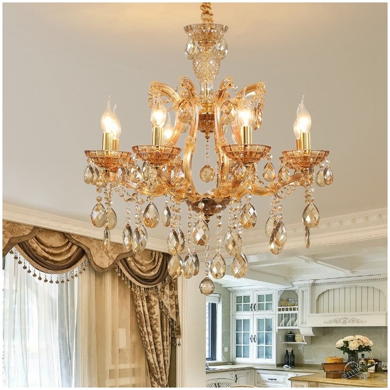 8 Light Amber Crystal Candle Chandelier